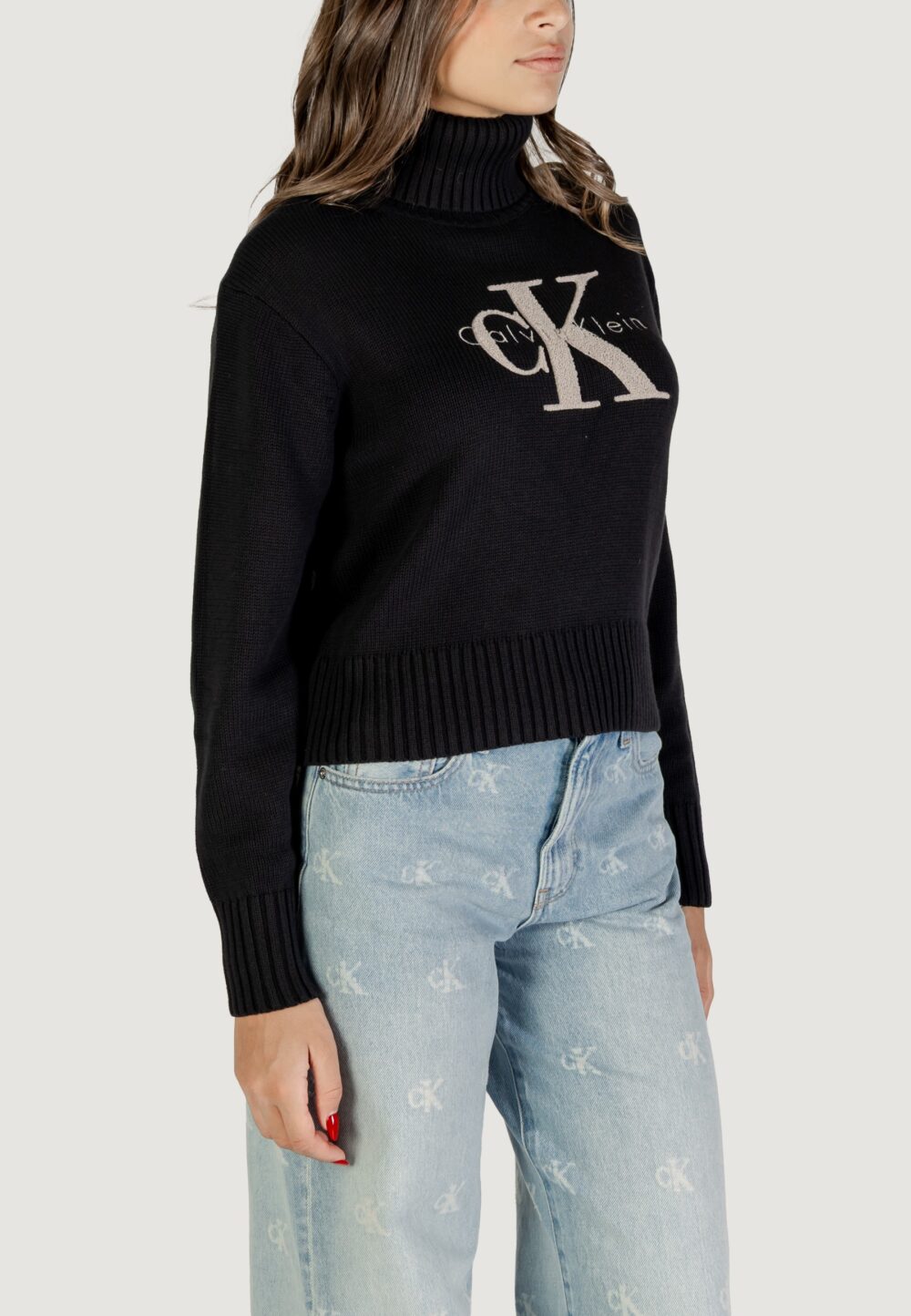 Maglione Calvin Klein Jeans CHENILLE MONOLOGO SW Nero - Foto 2
