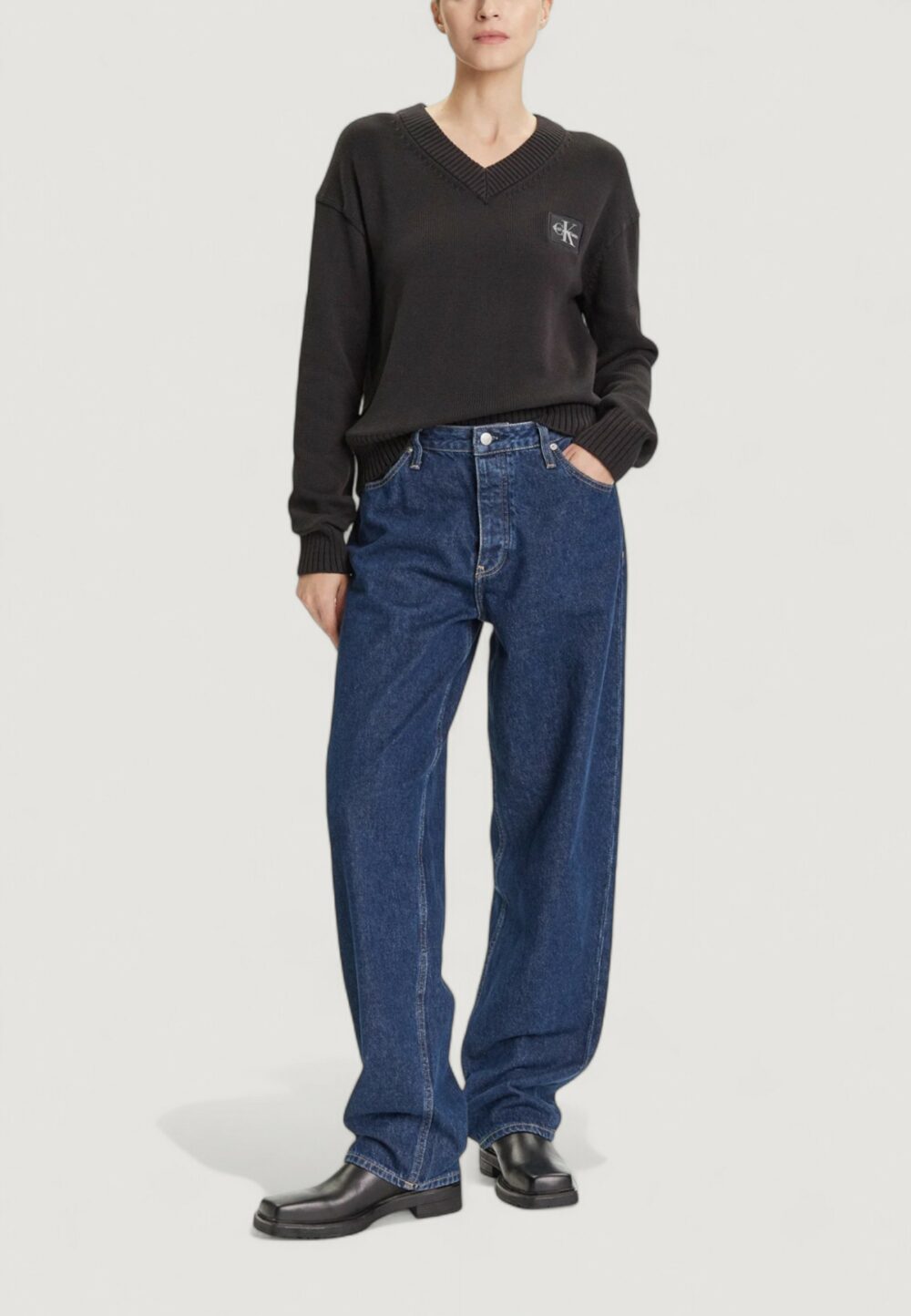 Maglione Calvin Klein Jeans CK EMBRO BADGE V-NEC Nero - Foto 2