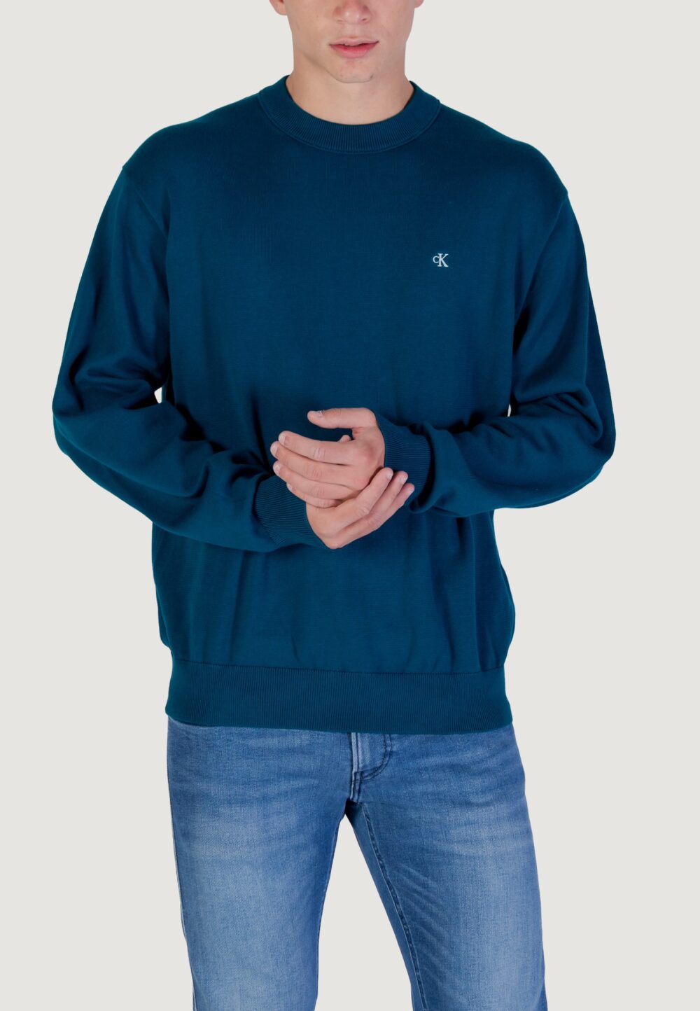 Maglione Calvin Klein Jeans LS EZ COTTON CREWNK Petrolio - Foto 1