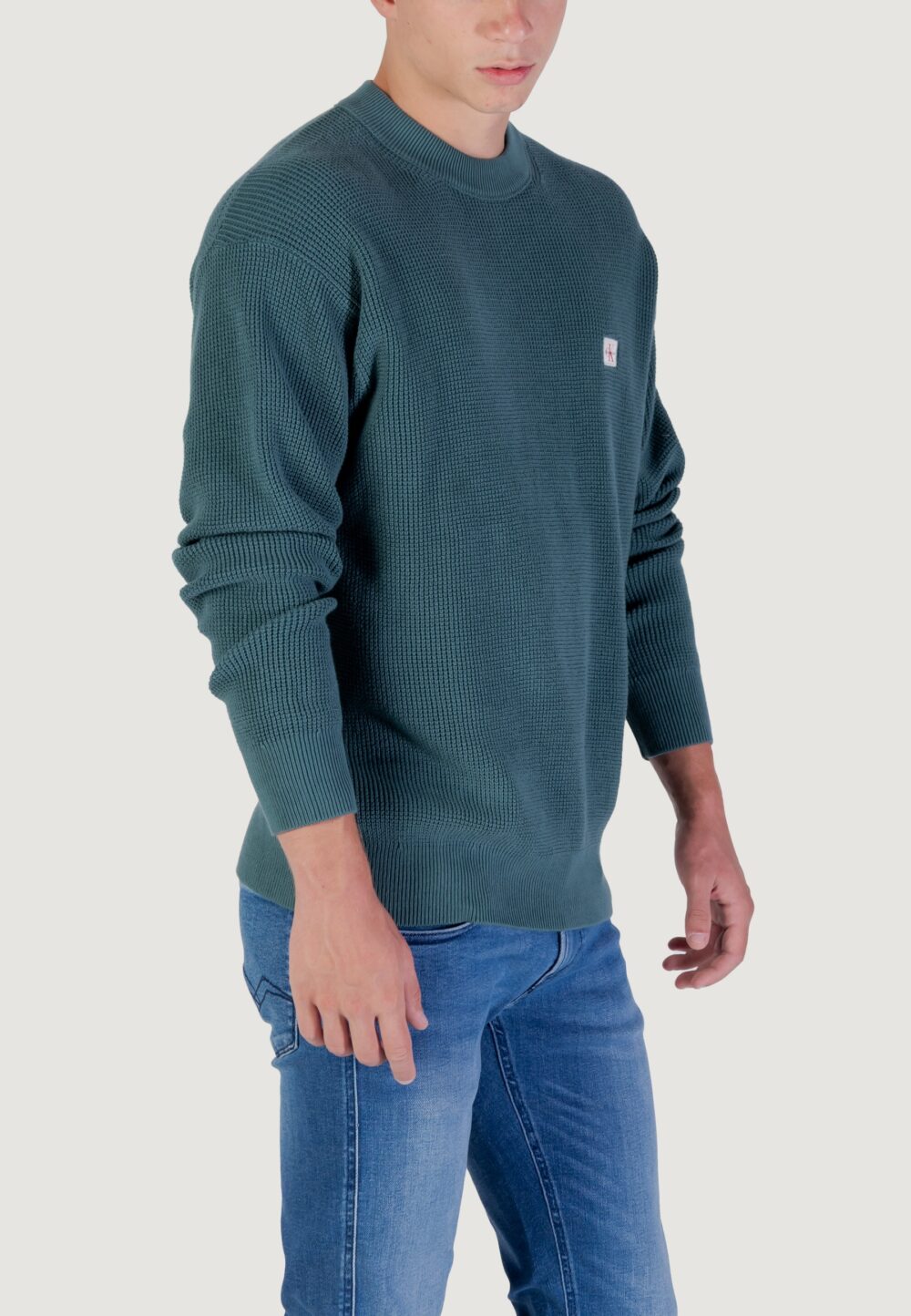 Maglione Calvin Klein Jeans LS EZ COTTON WAFFLE Petrolio - Foto 2
