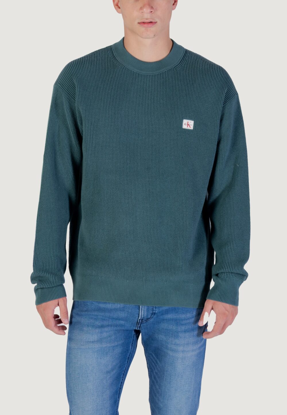 Maglione Calvin Klein Jeans LS EZ COTTON WAFFLE Petrolio - Foto 5