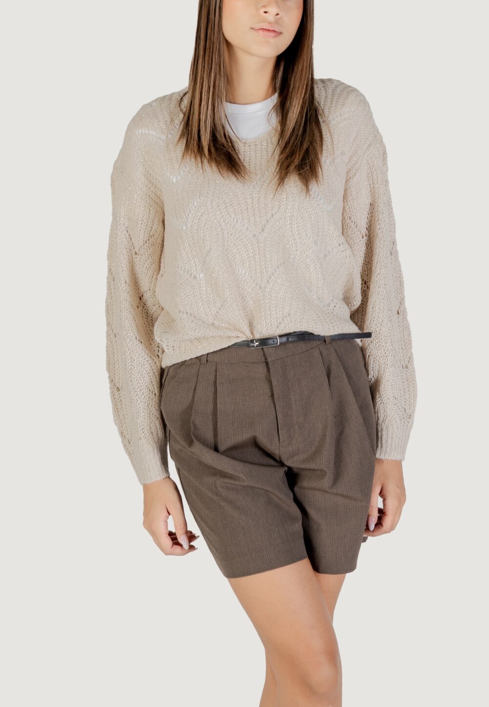 Maglione Jacqueline de Yong JDYBADUT L/S V-NECK STRUC GLITT PULL KNT Beige chiaro - Foto 1