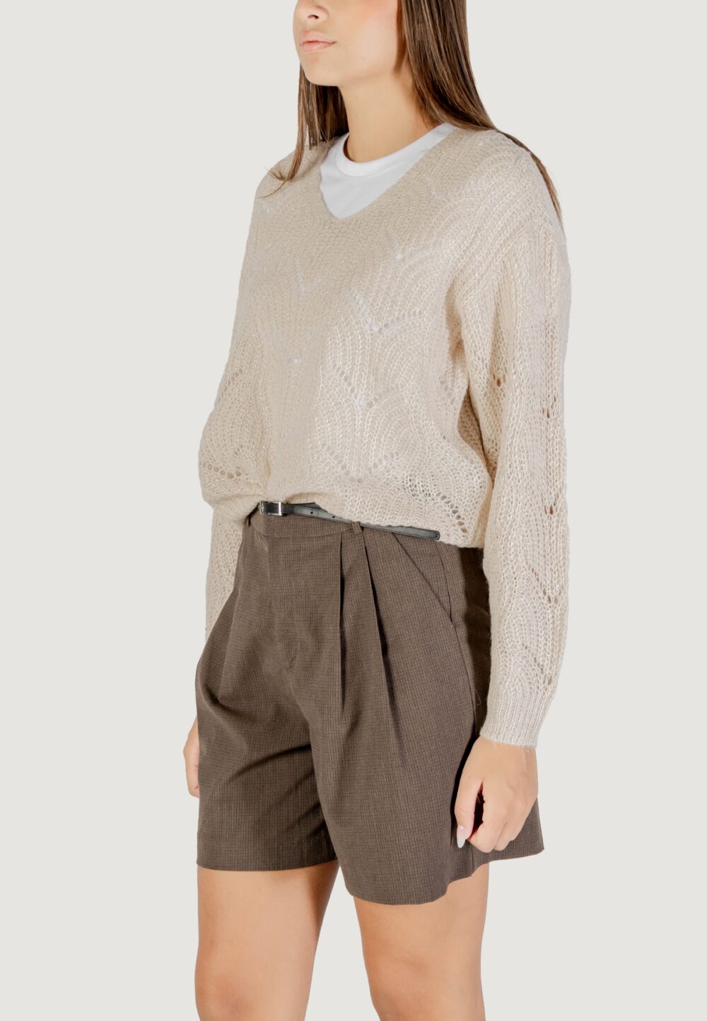 Maglione Jacqueline de Yong JDYBADUT L/S V-NECK STRUC GLITT PULL KNT Beige chiaro - Foto 2