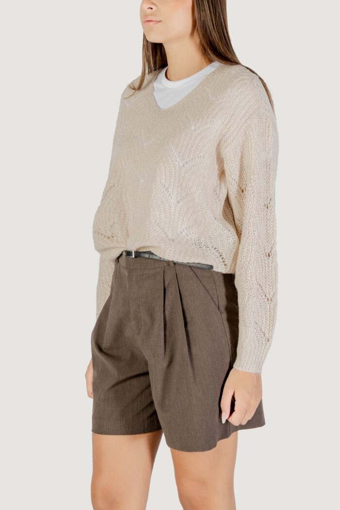 Maglione Jacqueline De Yong JDYBADUT L/S V-NECK STRUC GLITT PULL KNT Beige chiaro