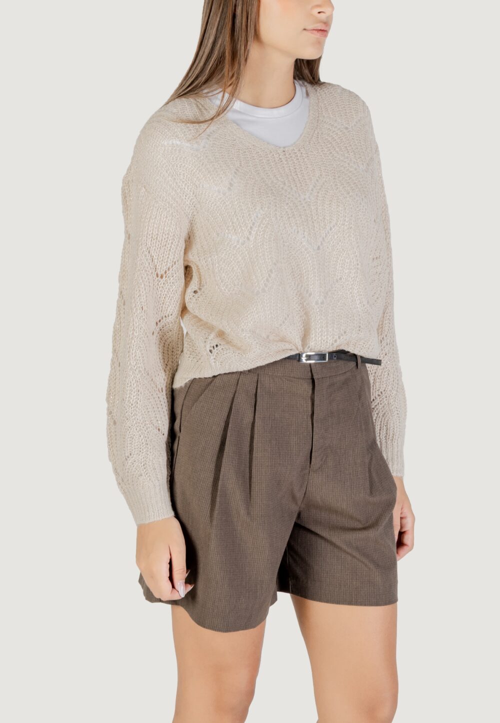 Maglione Jacqueline de Yong JDYBADUT L/S V-NECK STRUC GLITT PULL KNT Beige chiaro - Foto 3