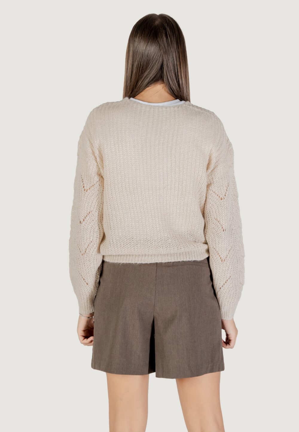 Maglione Jacqueline de Yong JDYBADUT L/S V-NECK STRUC GLITT PULL KNT Beige chiaro - Foto 4