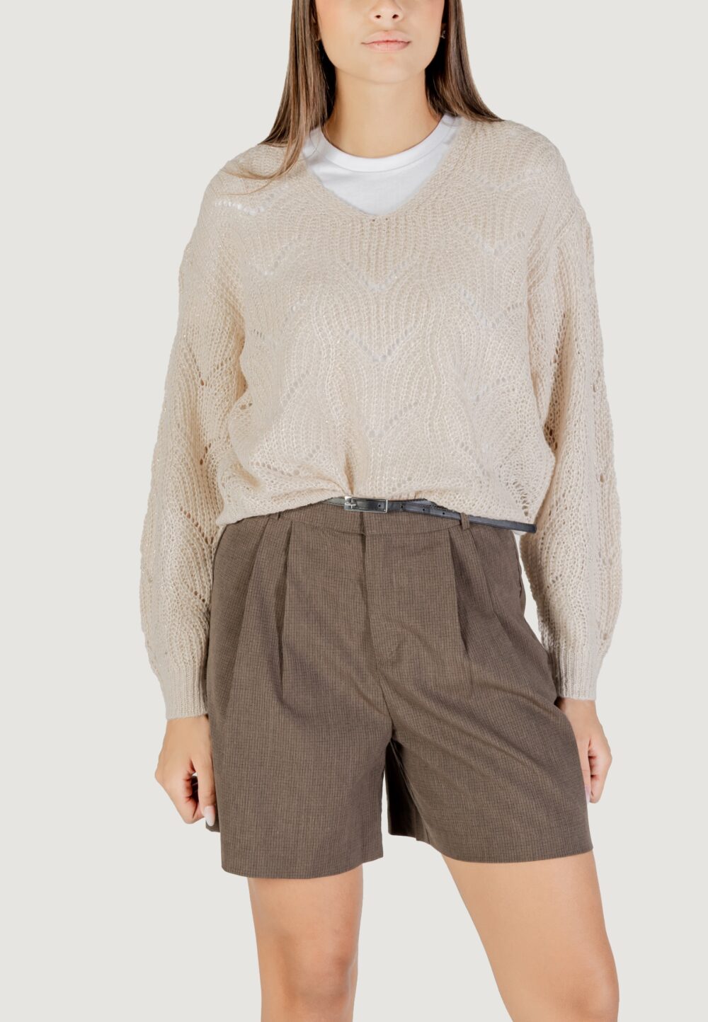 Maglione Jacqueline de Yong JDYBADUT L/S V-NECK STRUC GLITT PULL KNT Beige chiaro - Foto 5