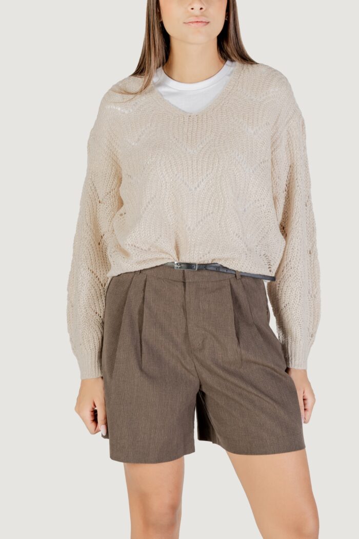 Maglione Jacqueline De Yong JDYBADUT L/S V-NECK STRUC GLITT PULL KNT Beige chiaro