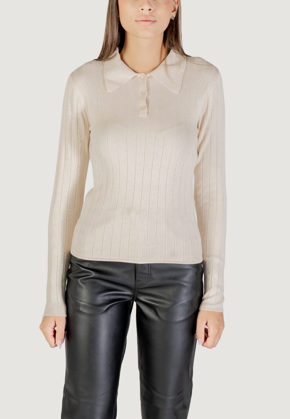 Maglione Jacqueline de Yong Jdykate L/S Polo Pullover Knt Beige chiaro - Foto 1