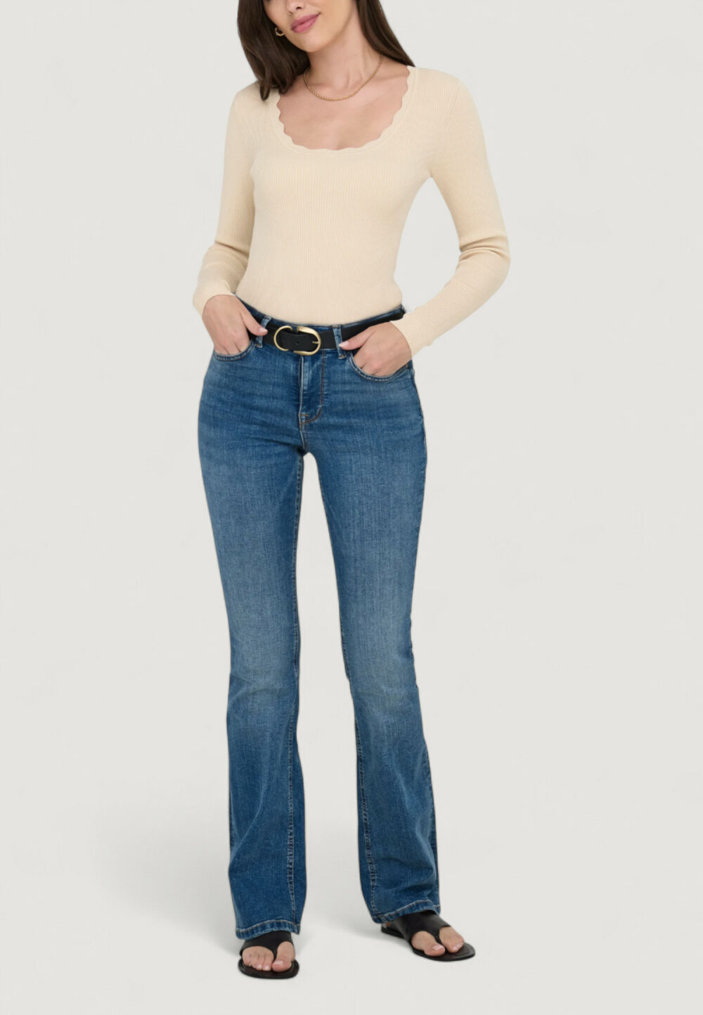 Maglione Jacqueline de Yong Jdynanna Scallop L/S U-Neck Pullover Knt Beige chiaro - Foto 3