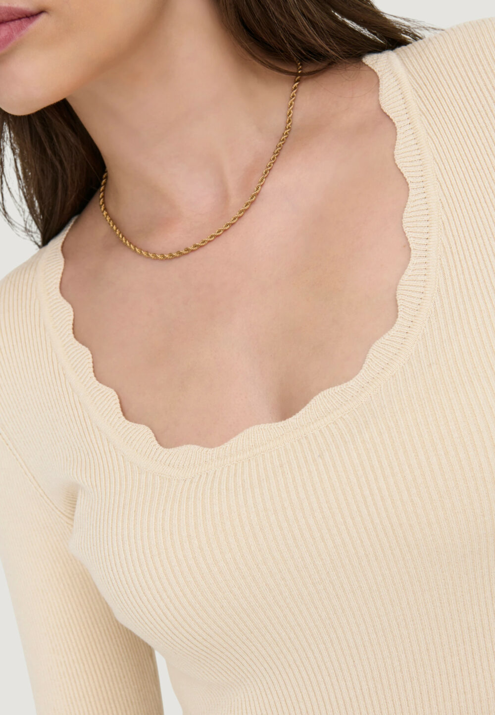 Maglione Jacqueline de Yong Jdynanna Scallop L/S U-Neck Pullover Knt Beige chiaro - Foto 4