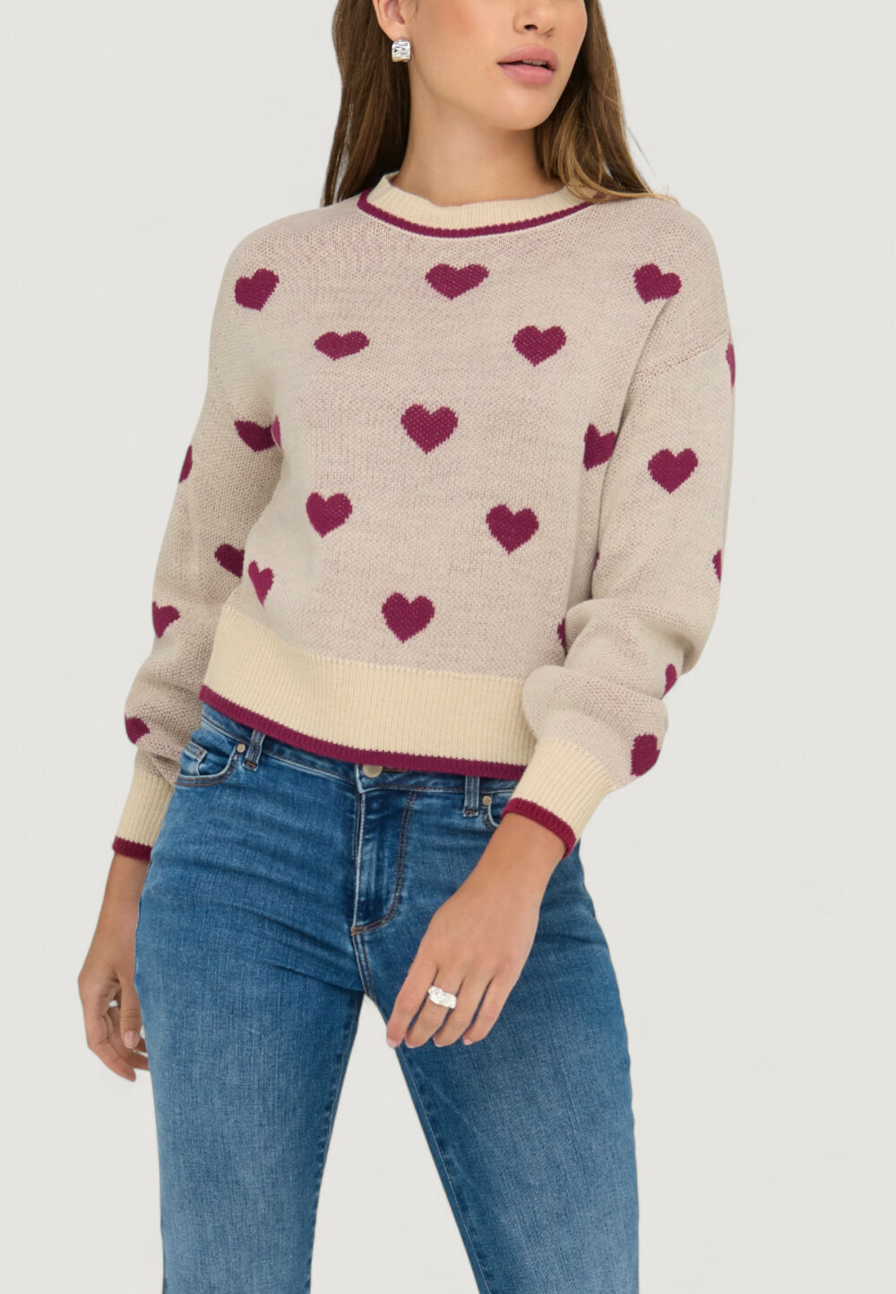 Maglione Jacqueline de Yong Jdyromance L/S Jacq. Pullover Knt Noos Beige chiaro - Foto 1