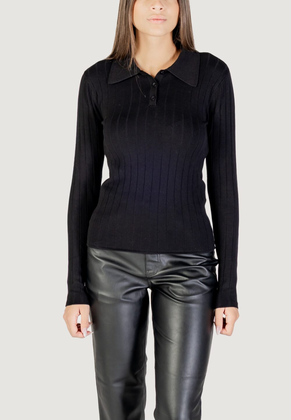 Maglione Jacqueline de Yong Jdykate L/S Polo Pullover Knt Nero - Foto 1