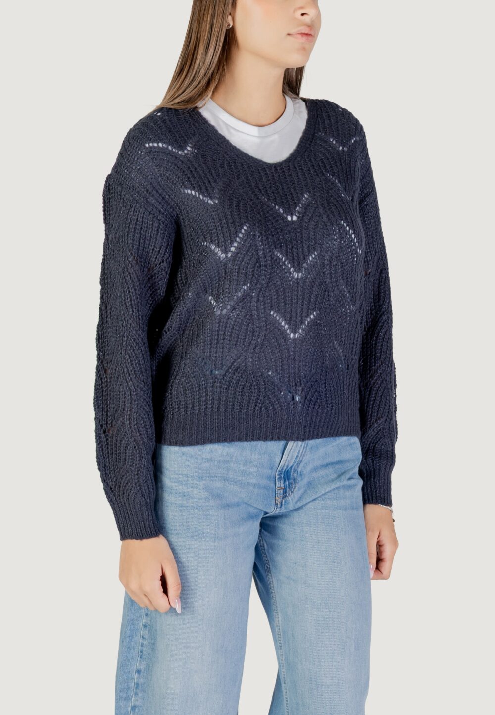Maglione Jacqueline de Yong JDYBADUT L/S V-NECK STRUC GLITT PULL KNT Petrolio - Foto 2