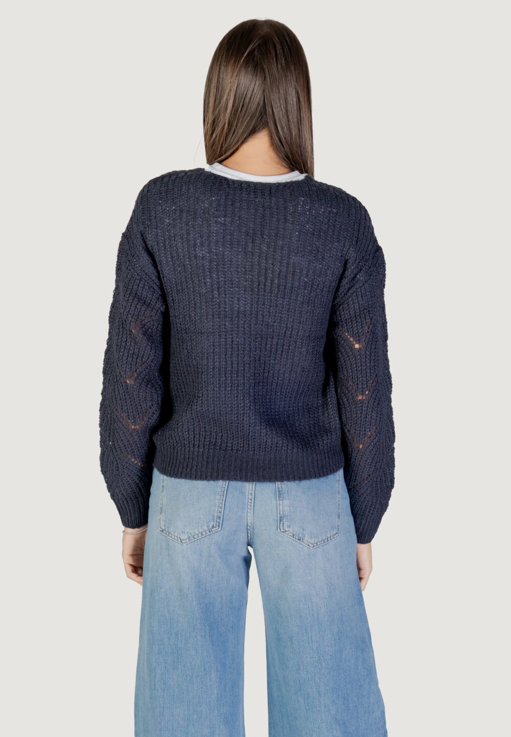 Maglione Jacqueline de Yong JDYBADUT L/S V-NECK STRUC GLITT PULL KNT Petrolio - Foto 4