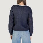 Maglione Jacqueline de Yong JDYBADUT L/S V-NECK STRUC GLITT PULL KNT Petrolio - Foto 4