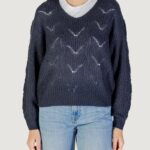Maglione Jacqueline de Yong JDYBADUT L/S V-NECK STRUC GLITT PULL KNT Petrolio - Foto 5