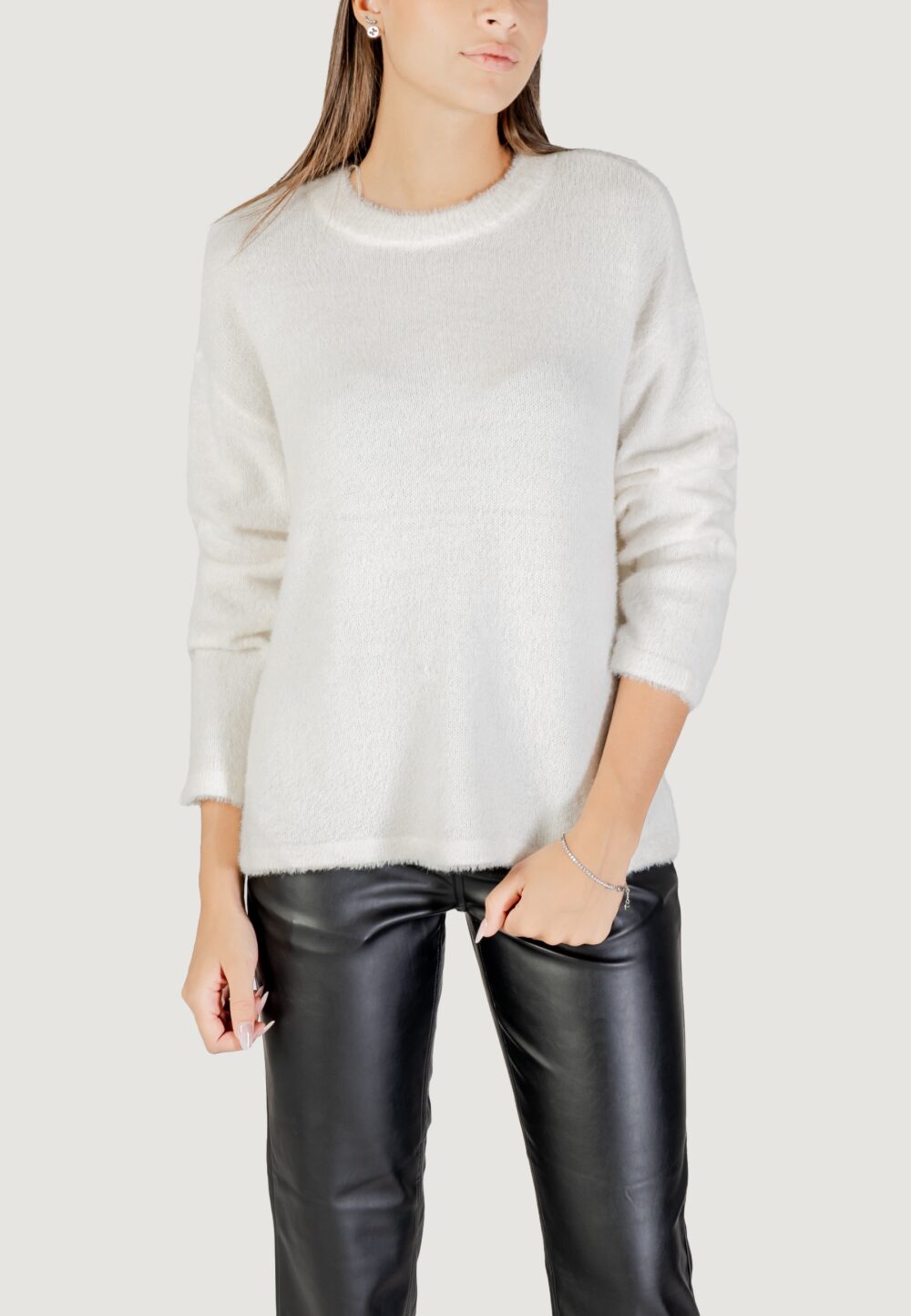 Maglione Only ONLPETRA LS LOOSE O-NECK CC KNT Bianco - Foto 1