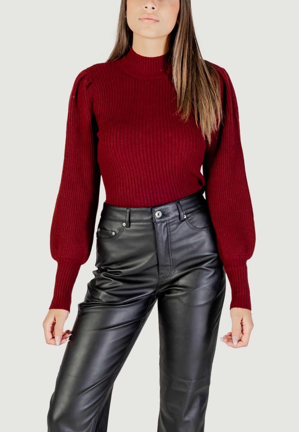 Maglione Only ONLKATIA LIFE L/S HIGHNE PULL KNT NOOS Bordeaux - Foto 1