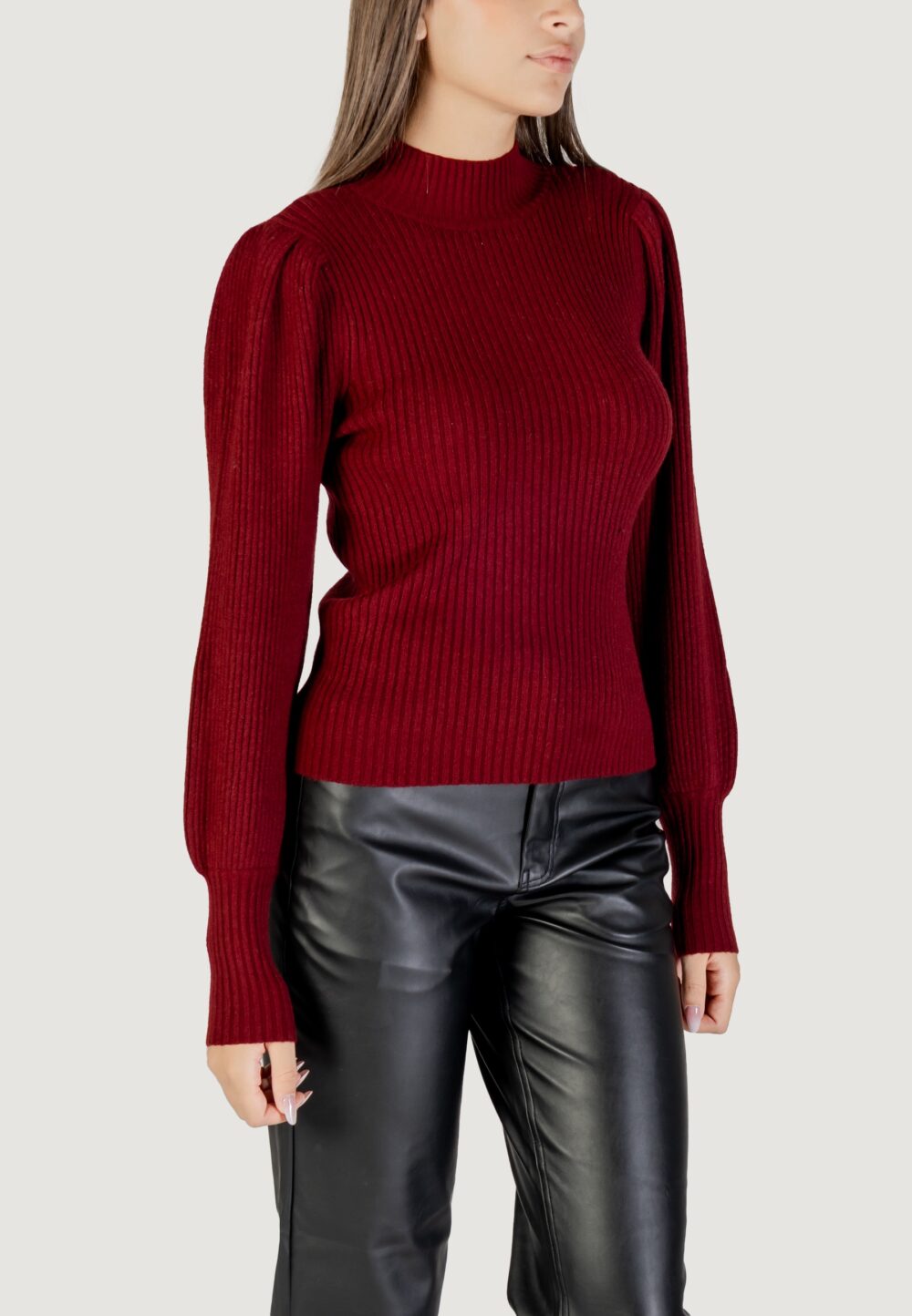 Maglione Only ONLKATIA LIFE L/S HIGHNE PULL KNT NOOS Bordeaux - Foto 3