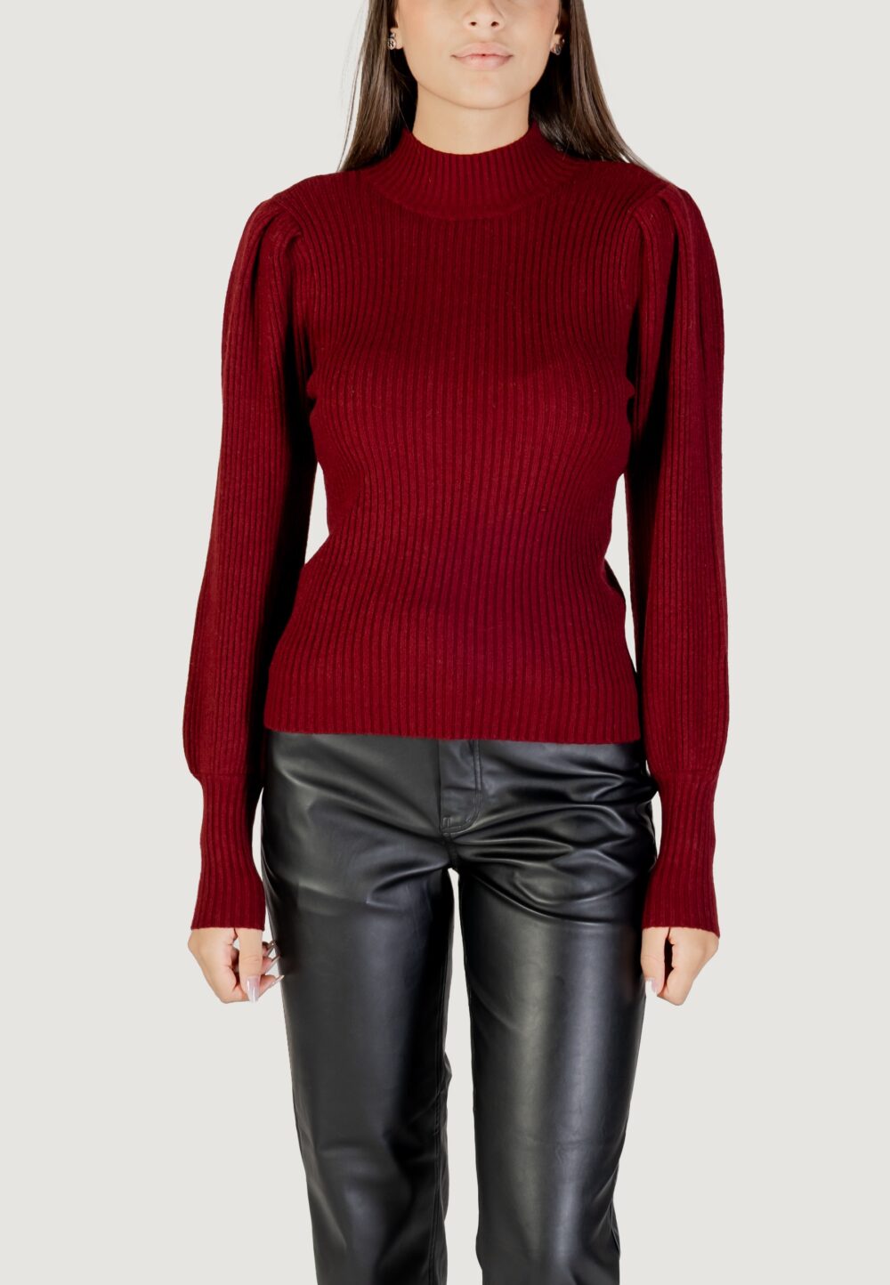 Maglione Only ONLKATIA LIFE L/S HIGHNE PULL KNT NOOS Bordeaux - Foto 5