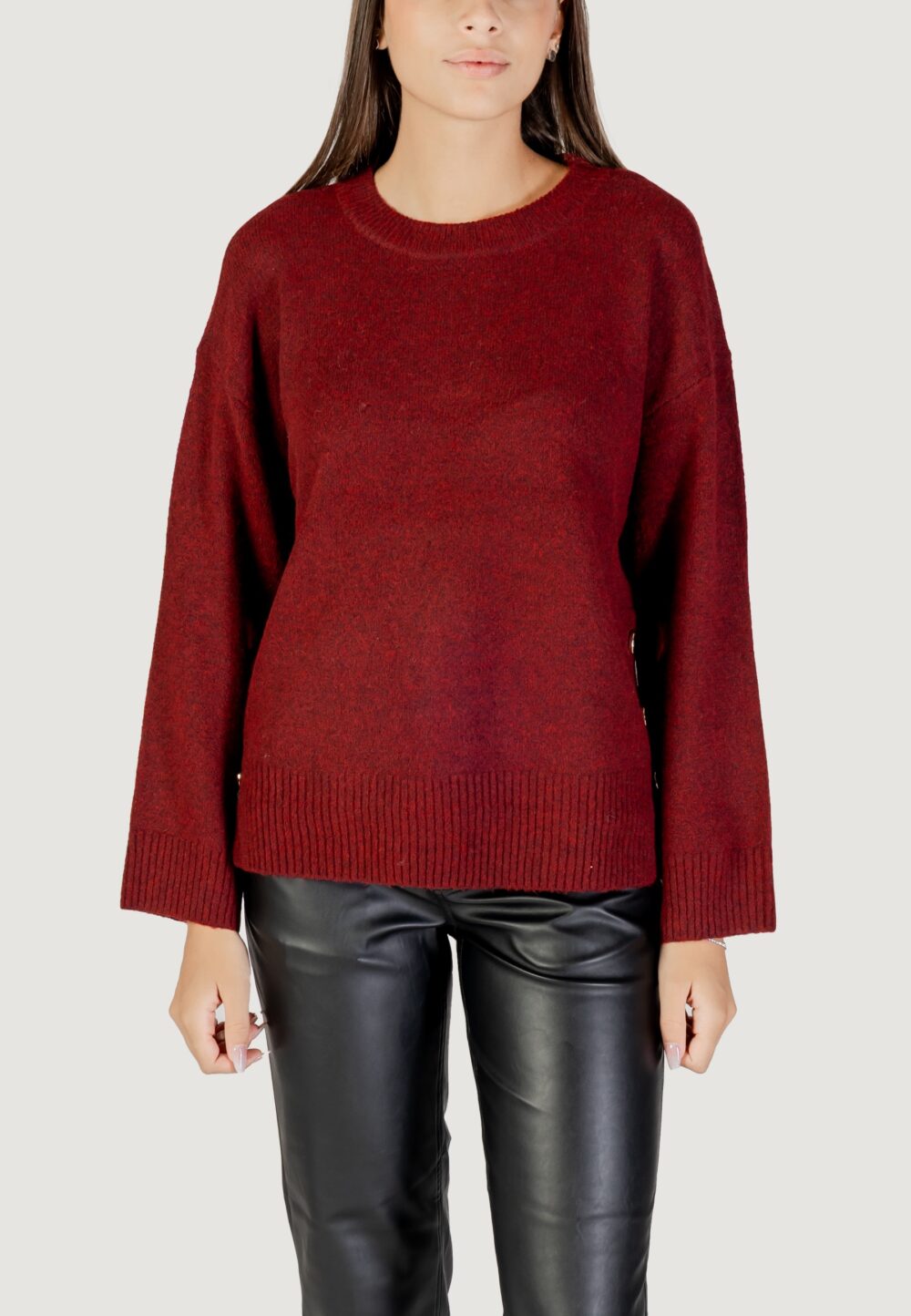 Maglione Only ONLRENE LIFE LS BUTTON O-NECK CC KNT Bordeaux - Foto 1
