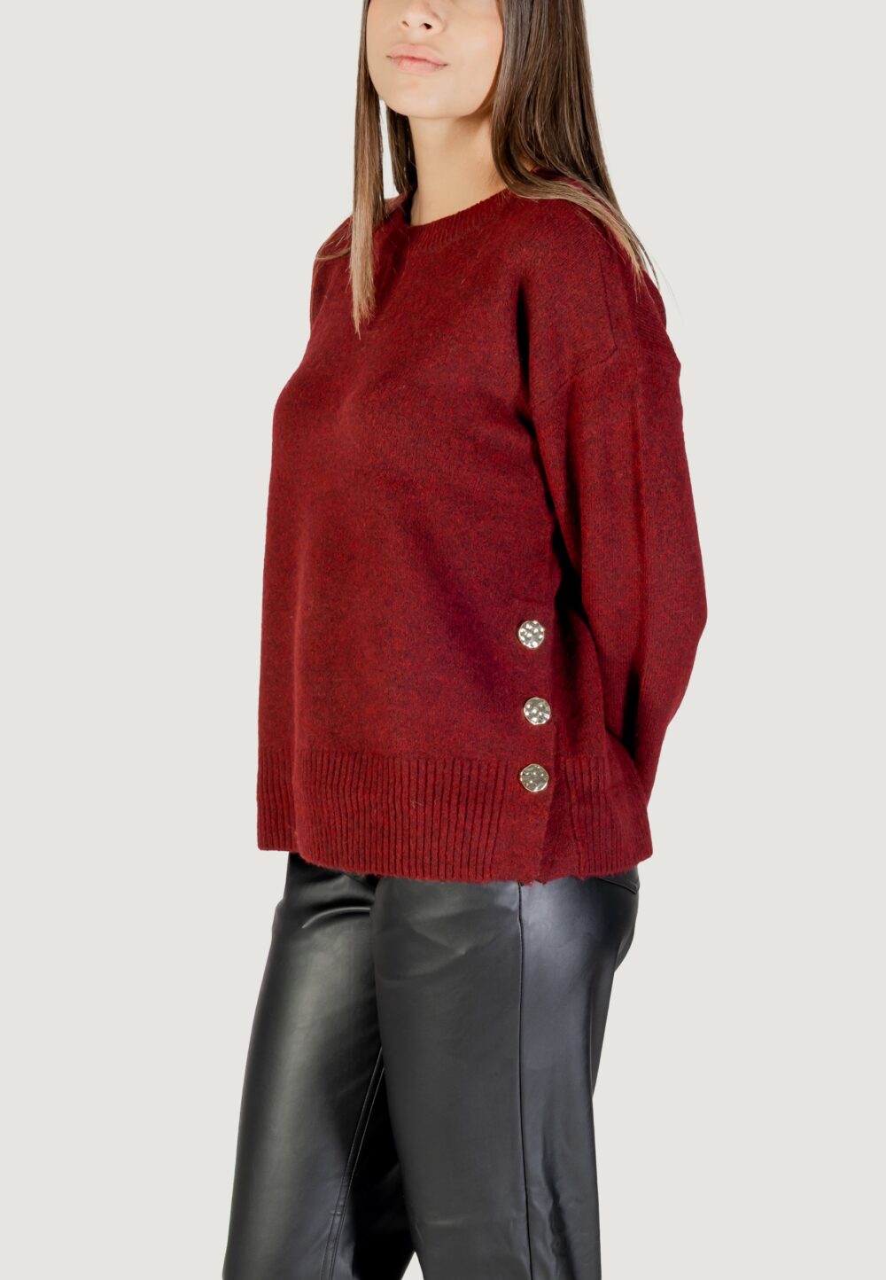 Maglione Only ONLRENE LIFE LS BUTTON O-NECK CC KNT Bordeaux - Foto 3