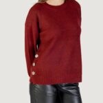 Maglione Only ONLRENE LIFE LS BUTTON O-NECK CC KNT Bordeaux - Foto 4