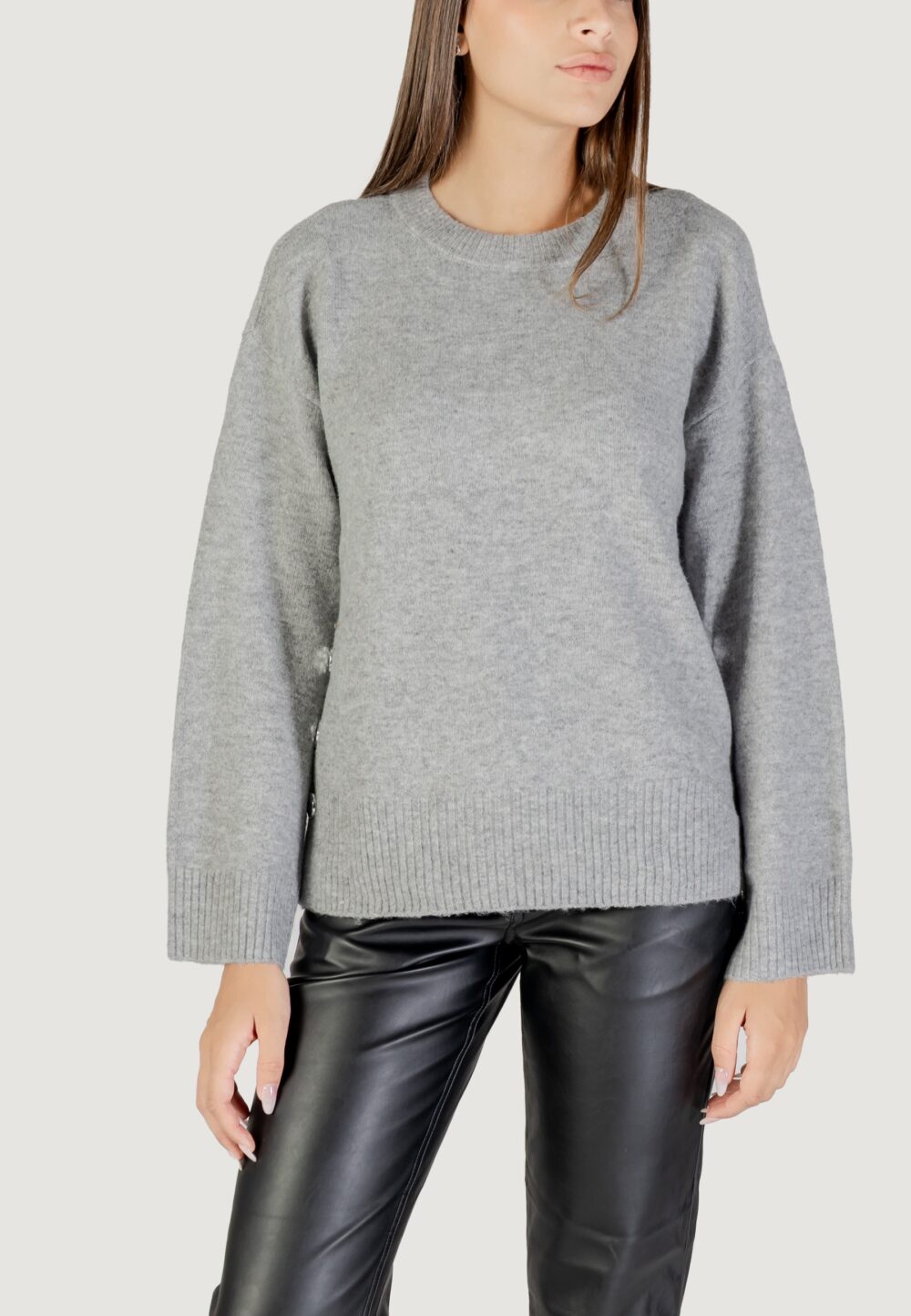 Maglione Only ONLRENE LIFE LS BUTTON O-NECK CC KNT Grigio Chiaro - Foto 1