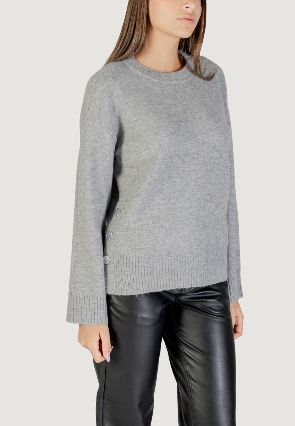 Maglione Only ONLRENE LIFE LS BUTTON O-NECK CC KNT Grigio Chiaro - Foto 4