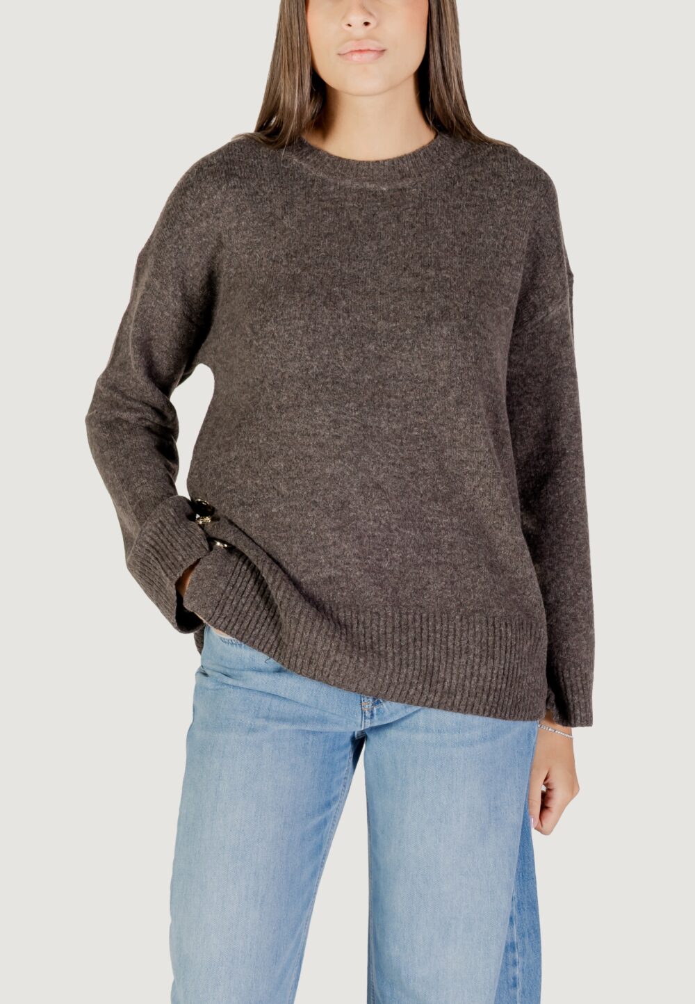 Maglione Only ONLRENE LIFE LS BUTTON O-NECK CC KNT Marrone - Foto 1