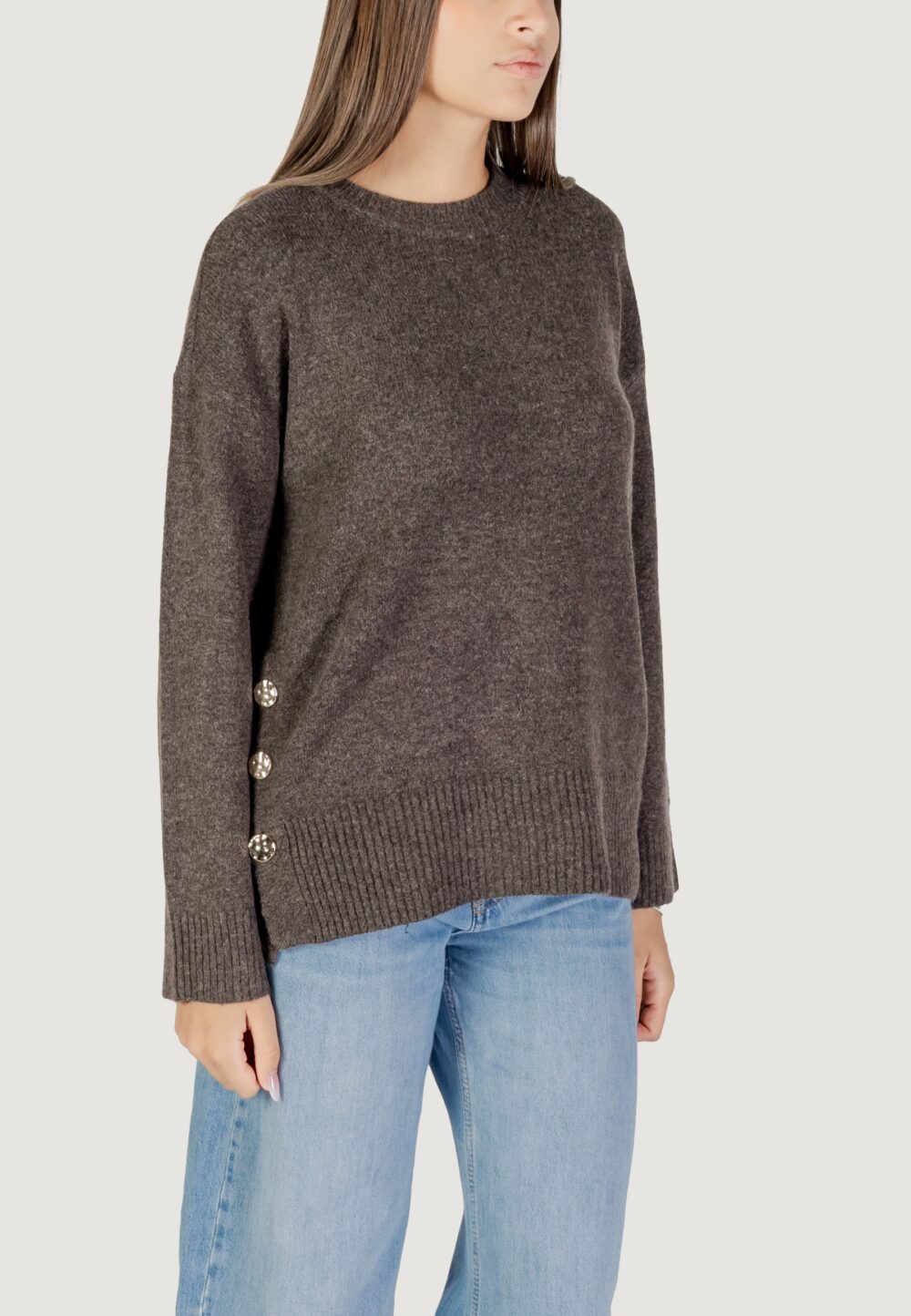 Maglione Only ONLRENE LIFE LS BUTTON O-NECK CC KNT Marrone - Foto 2