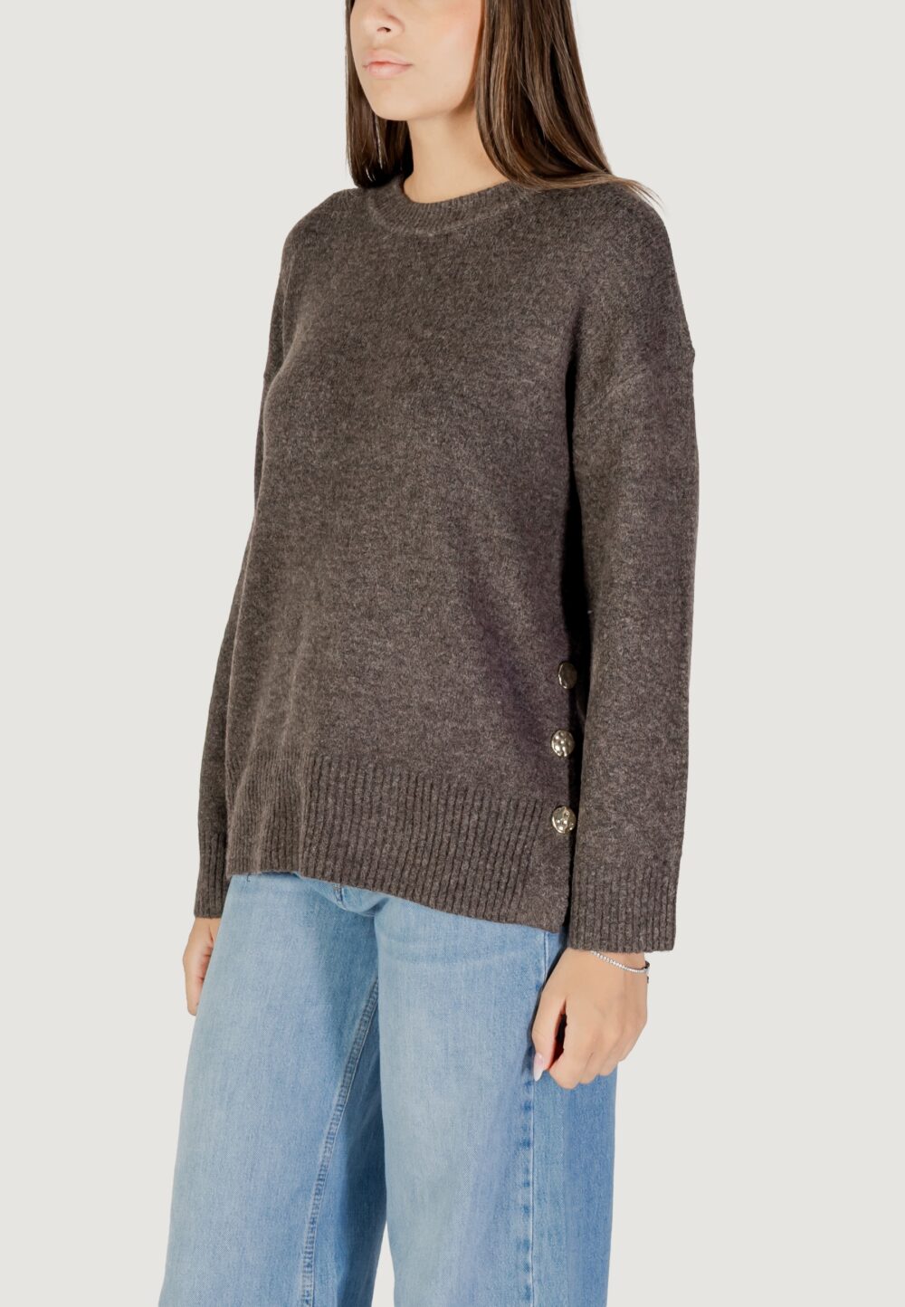 Maglione Only ONLRENE LIFE LS BUTTON O-NECK CC KNT Marrone - Foto 3