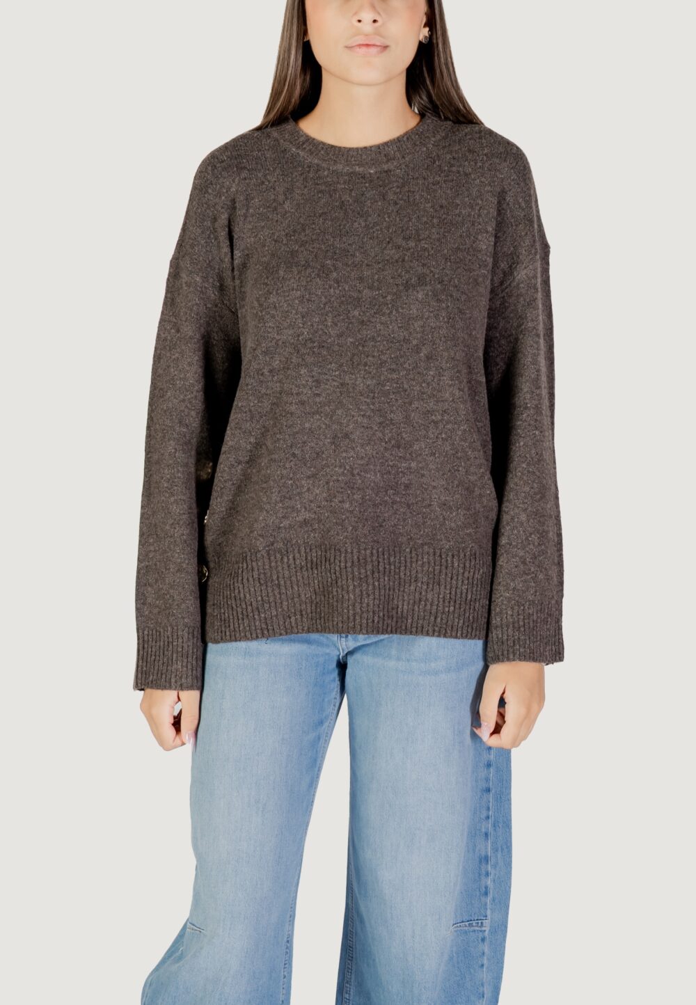Maglione Only ONLRENE LIFE LS BUTTON O-NECK CC KNT Marrone - Foto 5