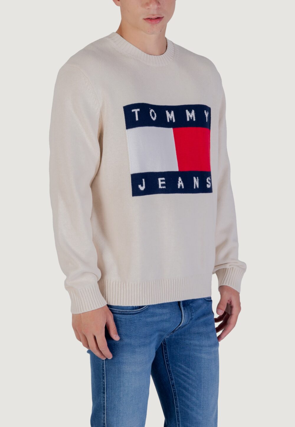 Maglione Tommy Hilfiger Jeans TJM REG MELANGE FLAG Panna - Foto 1