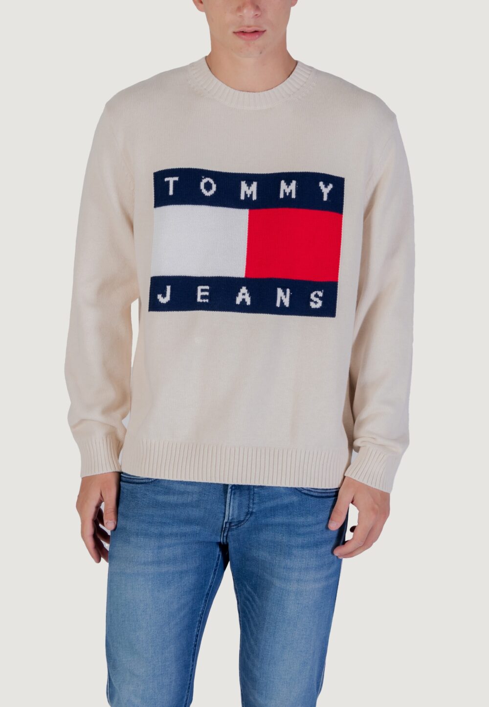 Maglione Tommy Hilfiger Jeans TJM REG MELANGE FLAG Panna - Foto 2