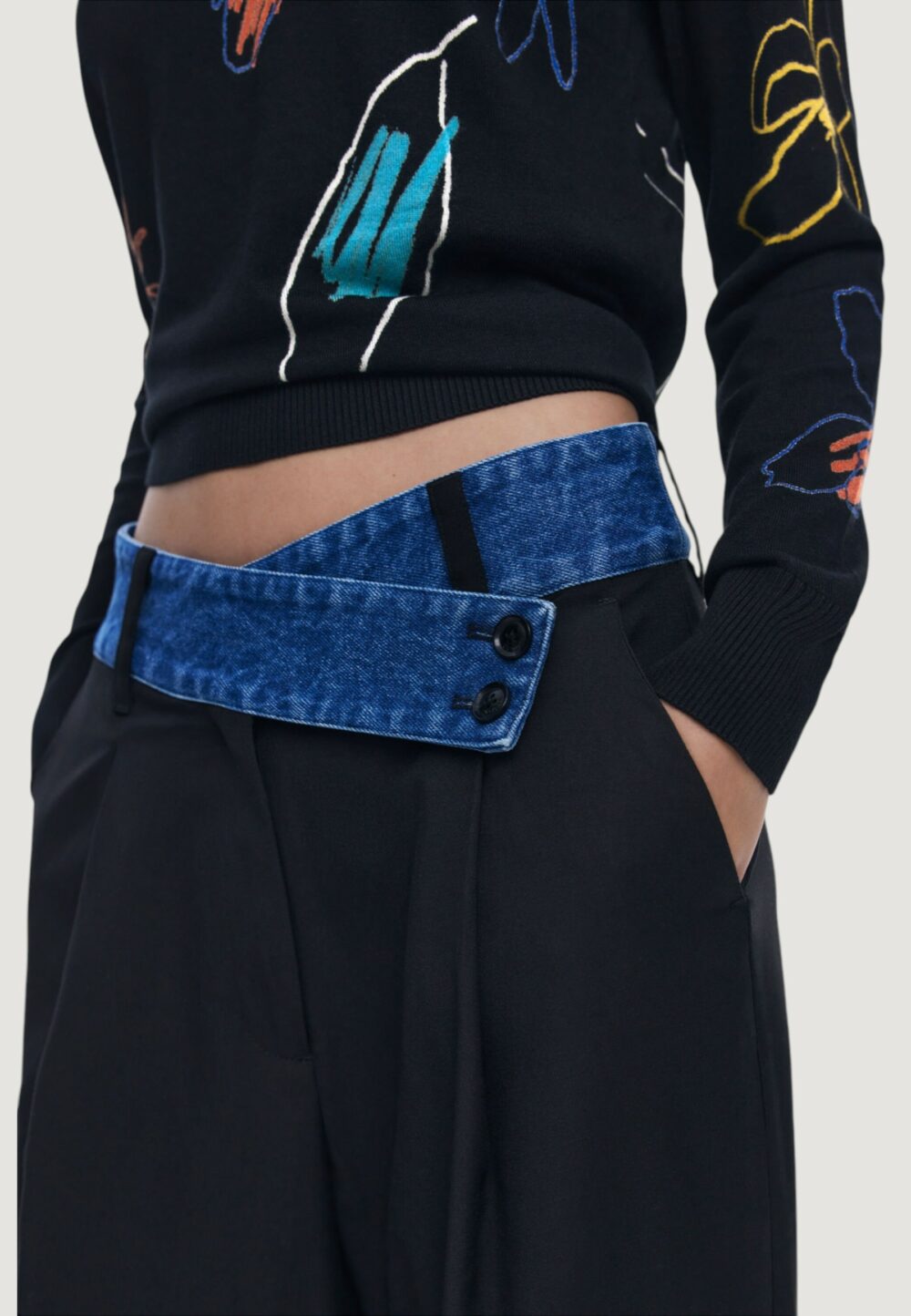 Pantaloni a palazzo Desigual PANT_DENIMWAIST Nero - Foto 4