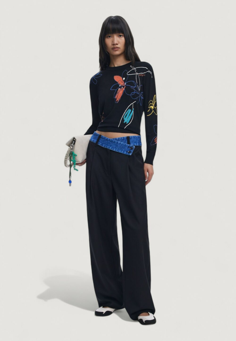 Pantaloni a palazzo Desigual PANT_DENIMWAIST Nero - Foto 5