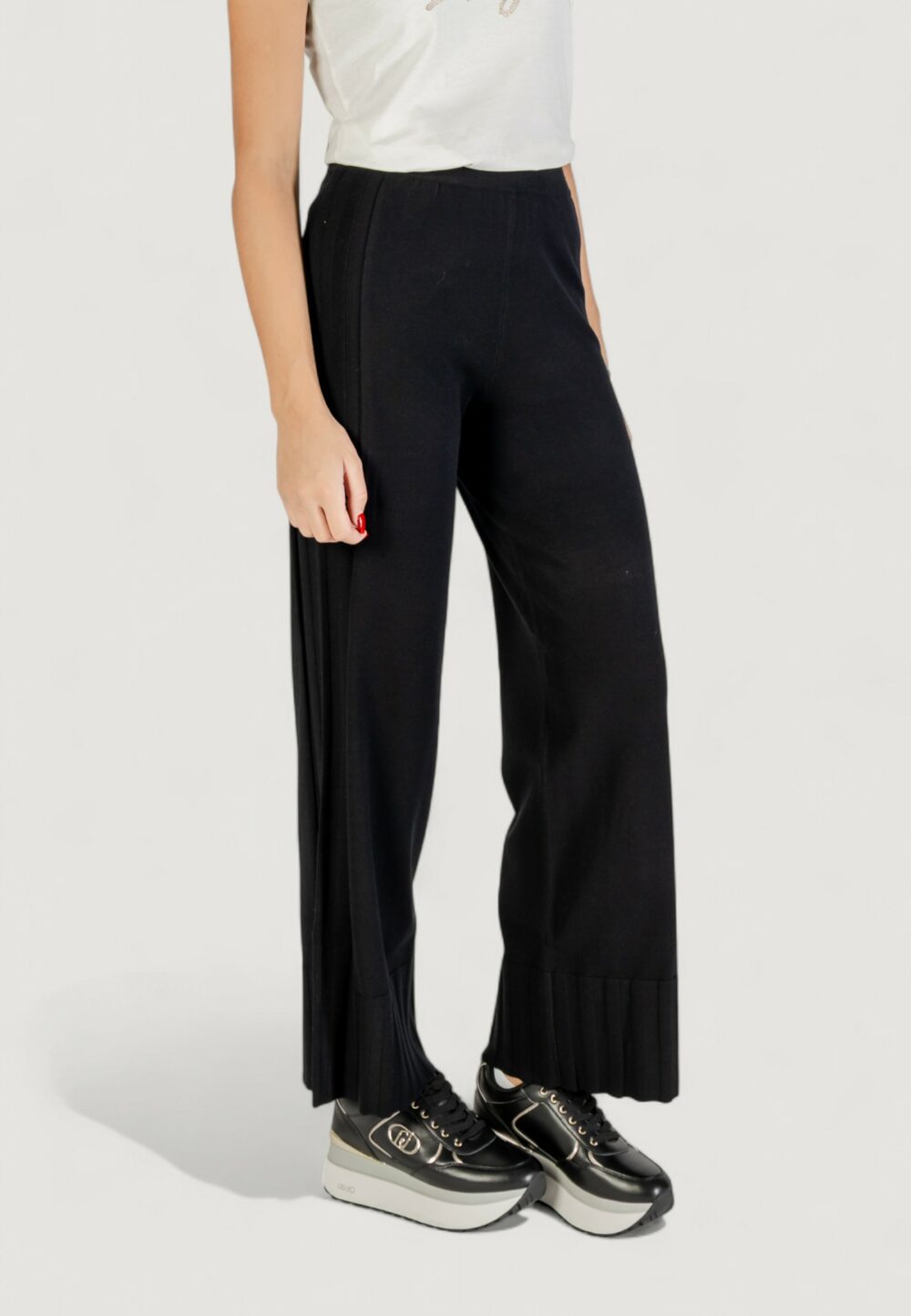 Pantaloni a palazzo Liu-Jo ECS PANT.MAGLIA LUNGO Nero - Foto 4