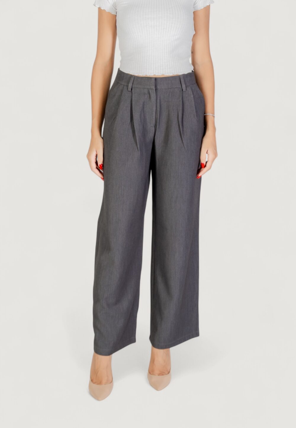 Pantaloni a palazzo Only ONLHATTIE HW PLEAT MEL STR PANT TLR NOOS Grigio Scuro - Foto 1