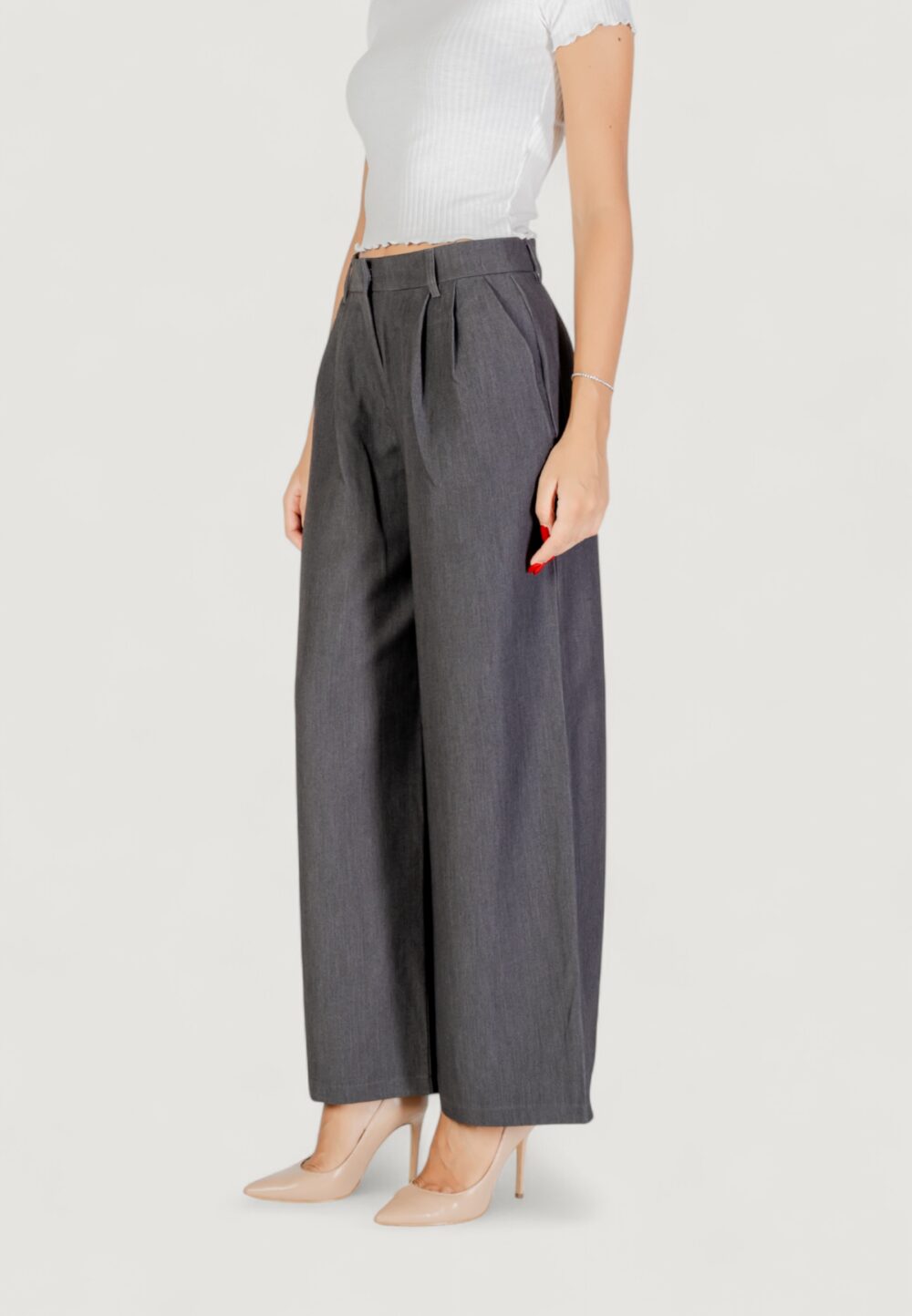 Pantaloni a palazzo Only ONLHATTIE HW PLEAT MEL STR PANT TLR NOOS Grigio Scuro - Foto 2