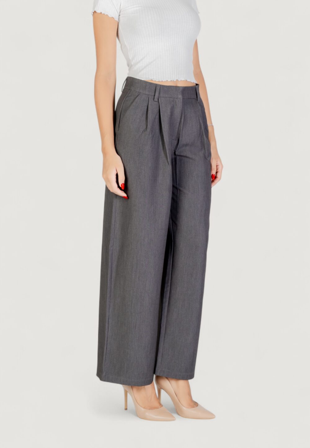Pantaloni a palazzo Only ONLHATTIE HW PLEAT MEL STR PANT TLR NOOS Grigio Scuro - Foto 3