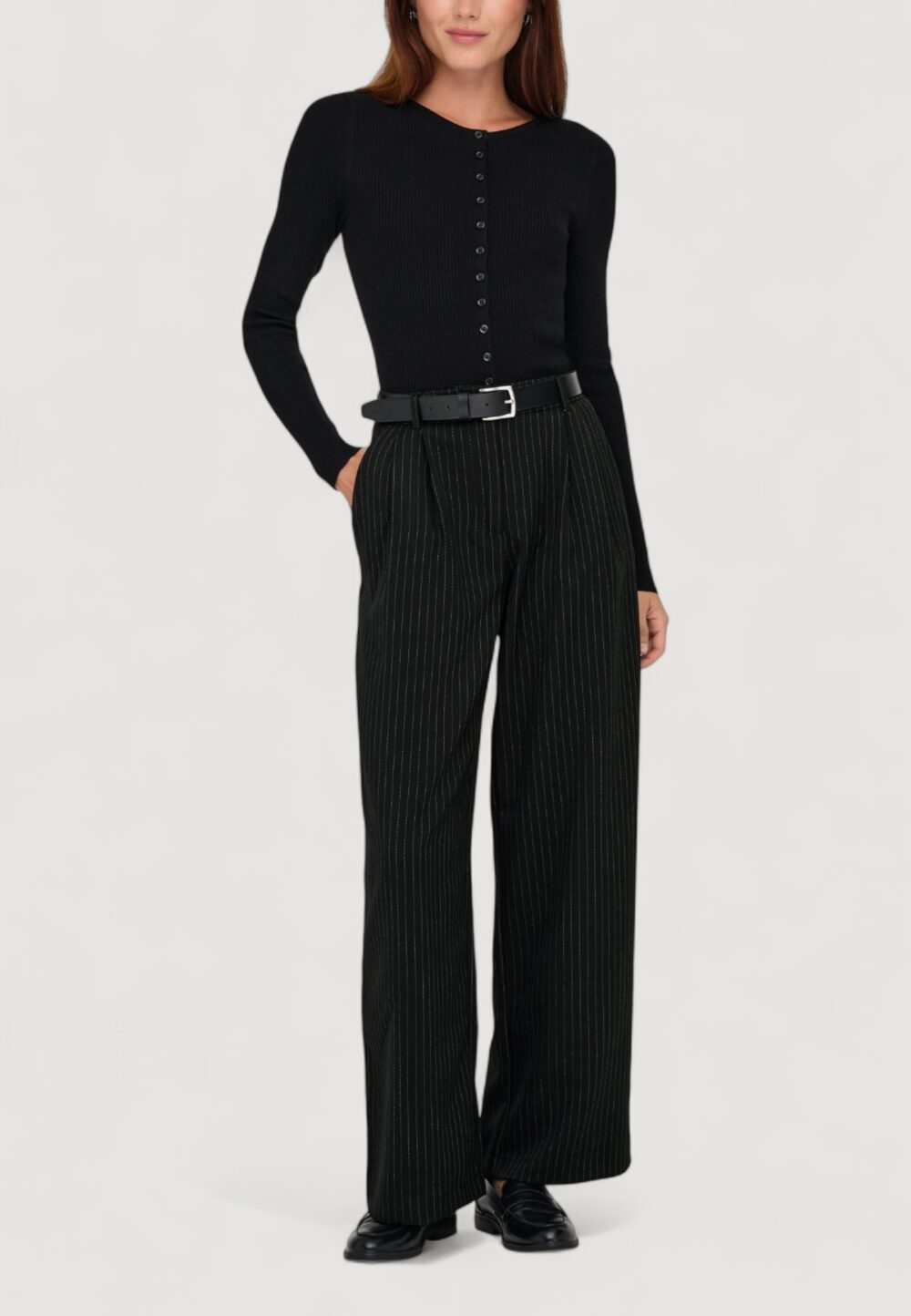 Pantaloni a palazzo Only ONLREINA HW PLEAT STR PINS PANT TLR NOOS Nero - Foto 3