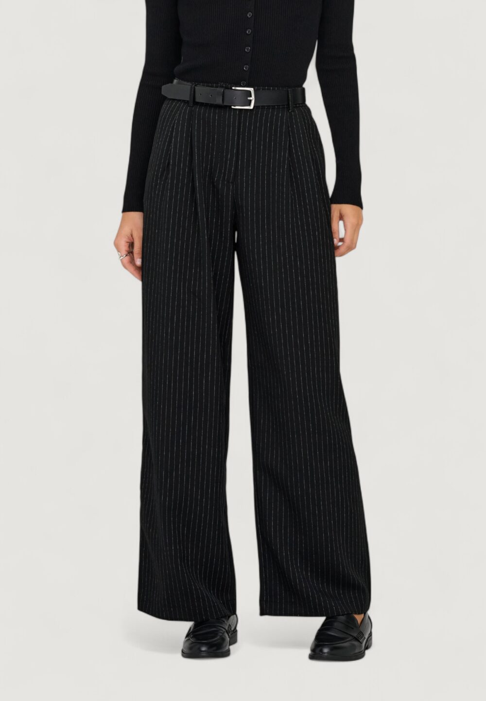 Pantaloni a palazzo Only ONLREINA HW PLEAT STR PINS PANT TLR NOOS Nero - Foto 1