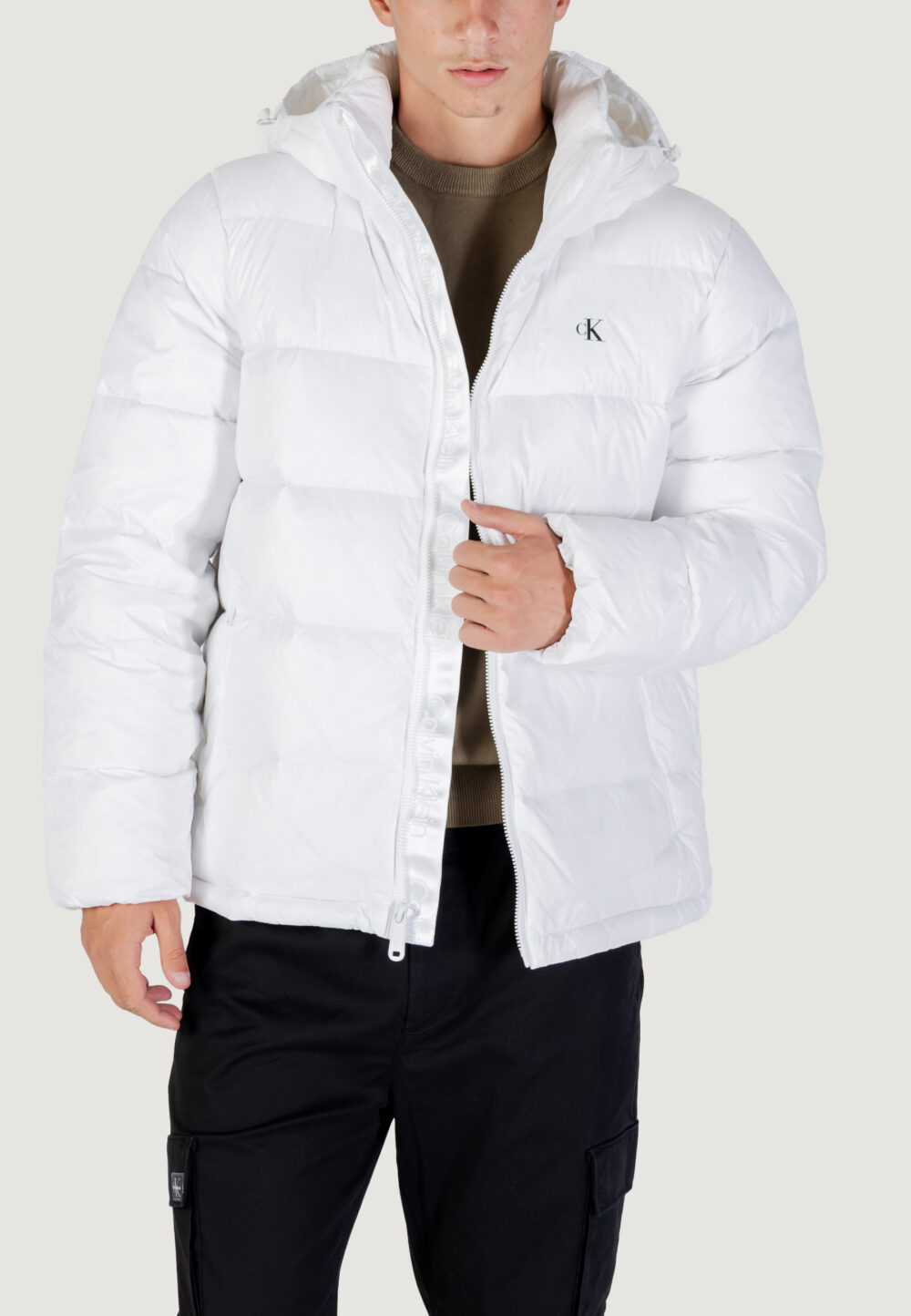 Piumino Calvin Klein Jeans LS NYLON ZIP OFF HOO Bianco - Foto 1