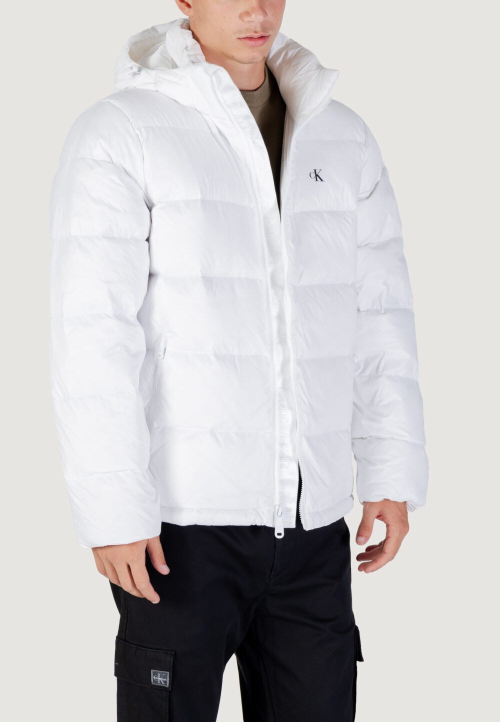 Piumino Calvin Klein Jeans LS NYLON ZIP OFF HOO Bianco - Foto 3