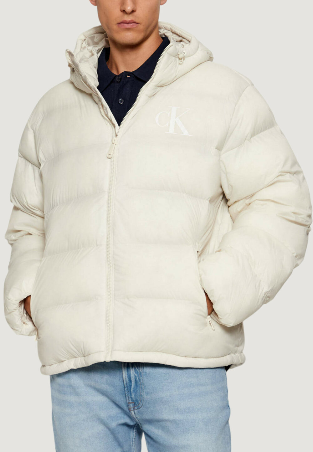 Piumino Calvin Klein Jeans LS NYLON MONOGRAM PU Panna - Foto 1