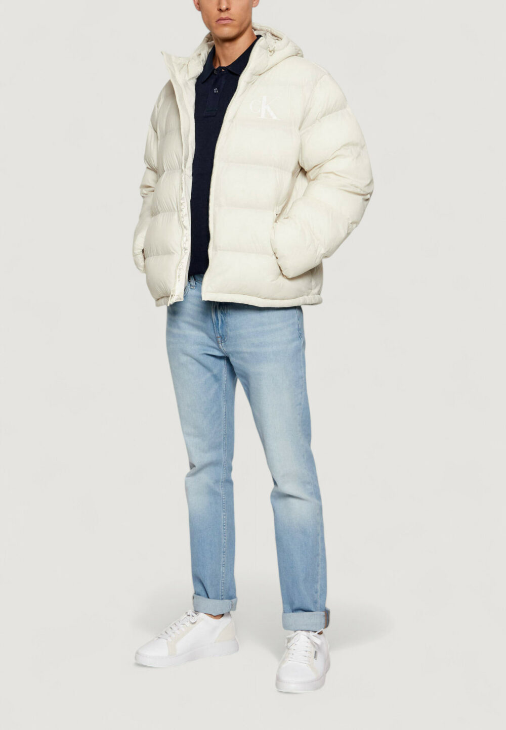Piumino Calvin Klein Jeans LS NYLON MONOGRAM PU Panna - Foto 2