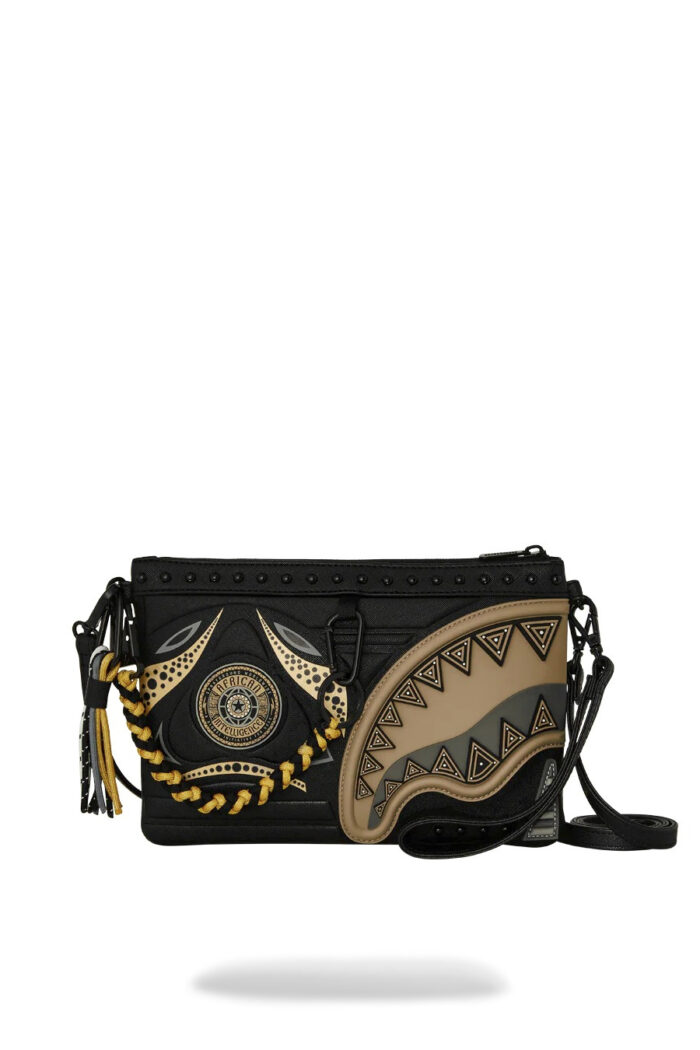 Pochette e beauty Sprayground AI WONDERLAND GOLD AND BLACK CROSSOVER CLUTCH Nero – Oro