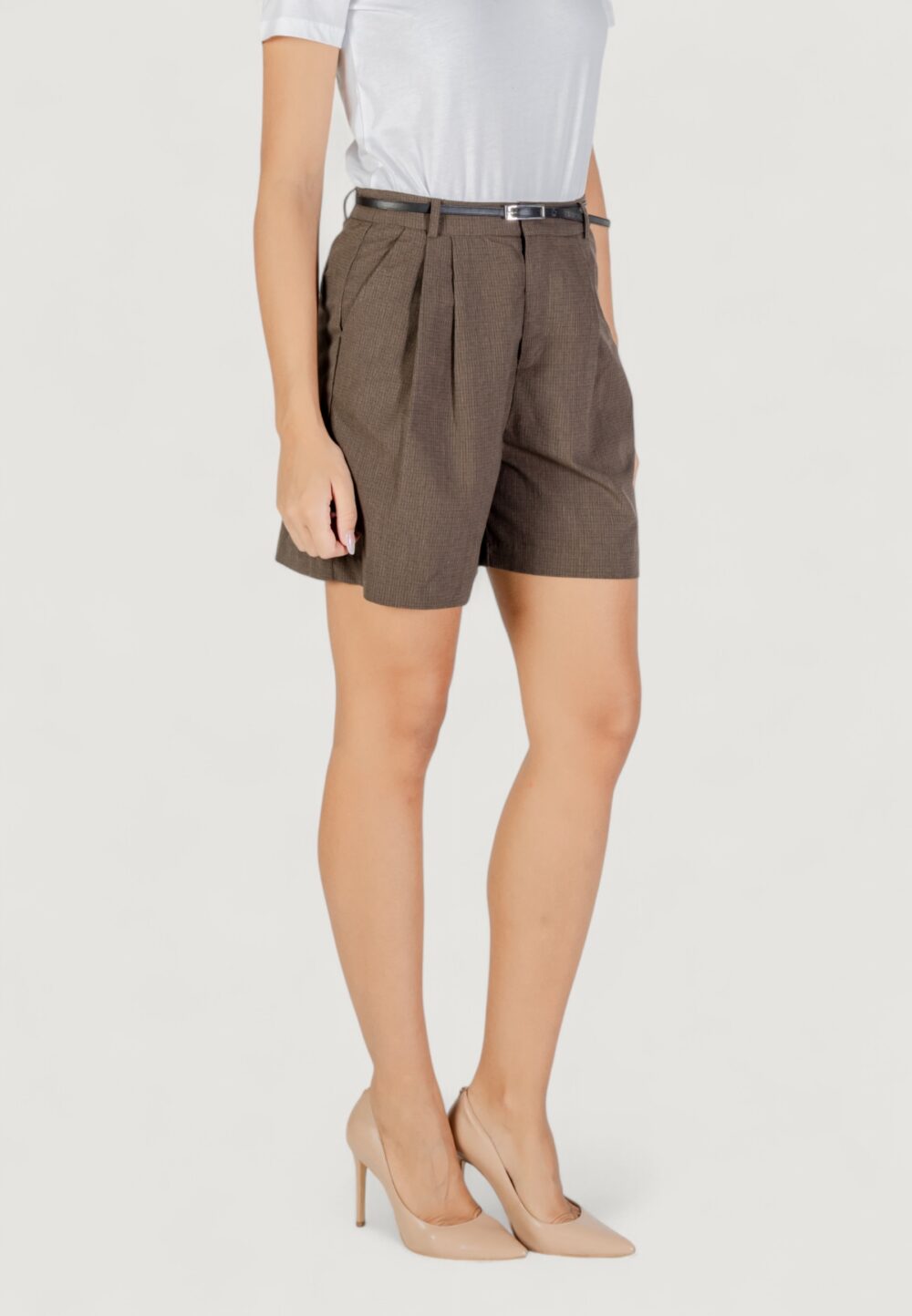 Shorts Only Onlgaria Life Hw Belt Check Shorts Tlr Marrone - Foto 3